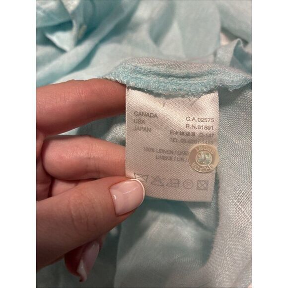 Escada Sport Solid Light Blue Button Down Long Sleeve 100% Linen Top 46 Xl - Picture 5 of 6